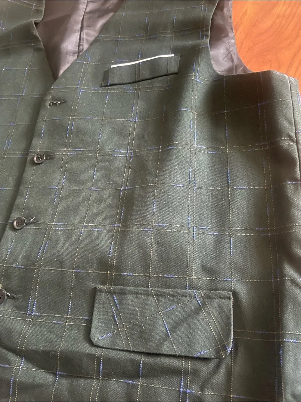 Men's Dark Green Windowpane Dress Vest